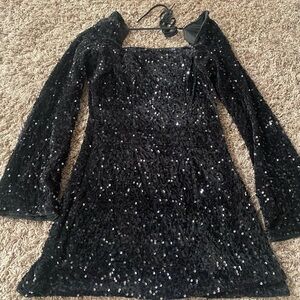 Black Sequin Long Sleeve Dress